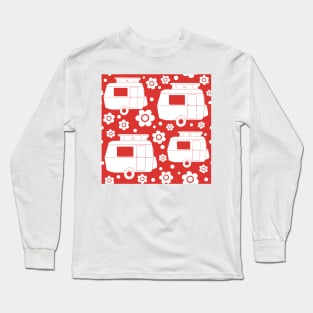 Daisy Polka Dot Vintage Caravan Pattern in Red and white Long Sleeve T-Shirt